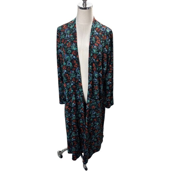 LuaRoe Duster Women's Size Large Black Multicolor Floral Long Sleeve - Picture 1 of 6